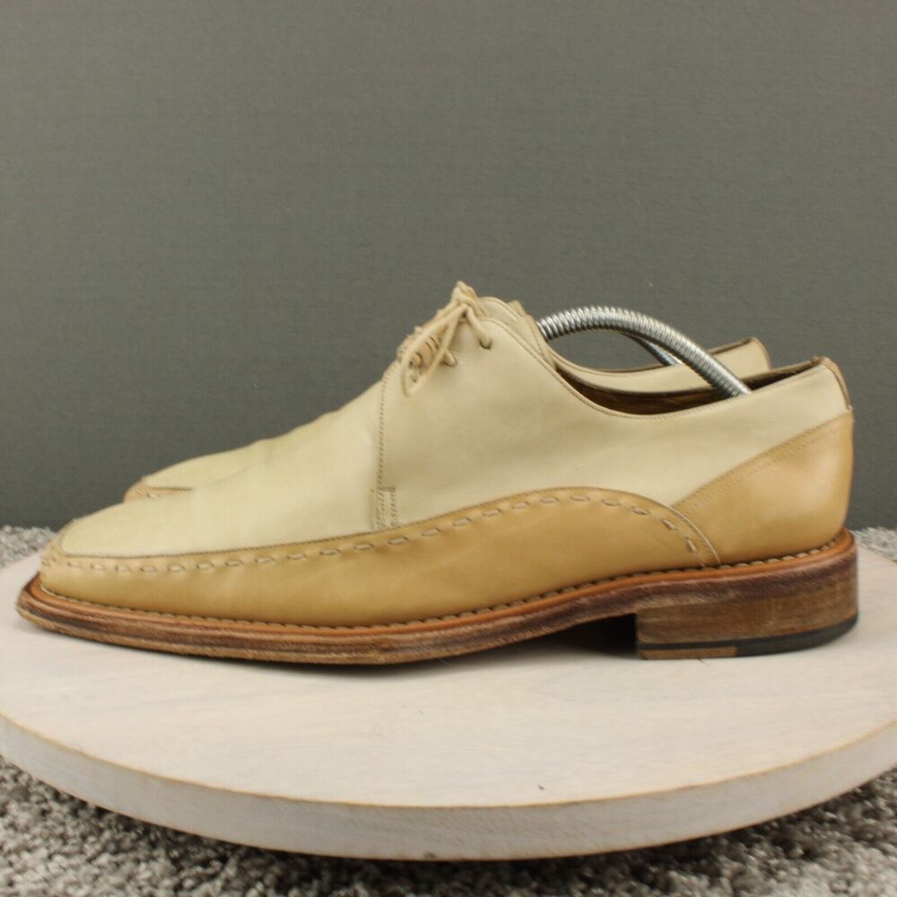 Mezlan Two-Tone Cream & Tan Leather Derby Oxfords - Picture 4 of 11